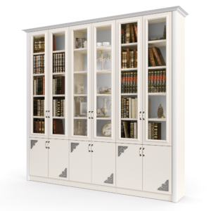 ספריית קודש עם 6 דלתות זכוכית מהודרות, ו- 6 דלתות תחתונות מעוטרות – דגם אדס