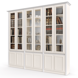 ספריית קודש עם 6 דלתות זכוכית + תאי אחסון ותצוגה, ו- 6 דלתות אחסון תחתונות – דגם אתרוג