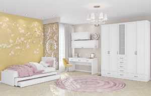 חדר ילדים שלם הכולל ארון, ספריה ומיטה, במידות וצבעים לבחירתכם – דגם לורן