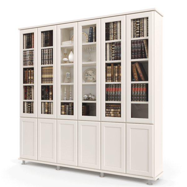 ספריית קודש עם 6 דלתות זכוכית + תא תצוגה מרכזי, 6 דלתות אחסון תחתונות ו- 3 מגירות – דגם MIRON 6