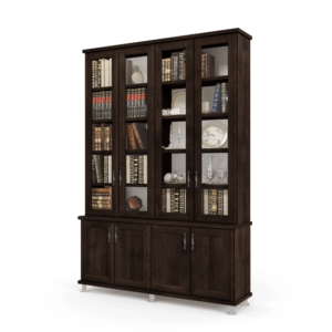 ספריית קודש עם 5 דלתות זכוכית + תא תצוגה מרכזי, ו- 6 דלתות אחסון תחתונות – דגם MIRON 4