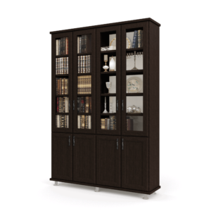ספריית קודש הכוללת מדפים עם חיפוי של 4 דלתות זכוכית עליונות + 4 דלתות תחתונות – דגם לוטוס 4