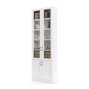 ספריית קודש עם 5 דלתות זכוכית + תא תצוגה מרכזי, ו- 6 דלתות אחסון תחתונות – דגם RAM GLASS 2