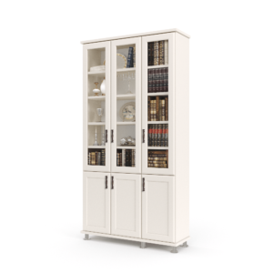 ספריית קודש הכוללת 5 מדפים המחופים ב-3 דלתות זכוכית, בתוספת 3 דלתות עץ תחתונות לאחסון – דגם לוטוס 3