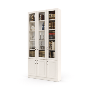 ספריית קודש הכוללת 3 דלתות זכוכית עליונות + 3 דלתות אחסון תחתונות – דגם רם גלאס 3