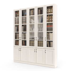 ספריית קודש הכוללת 5 דלתות זכוכית עליונות + 5 דלתות אחסון תחתונות – דגם רם גלאס 5